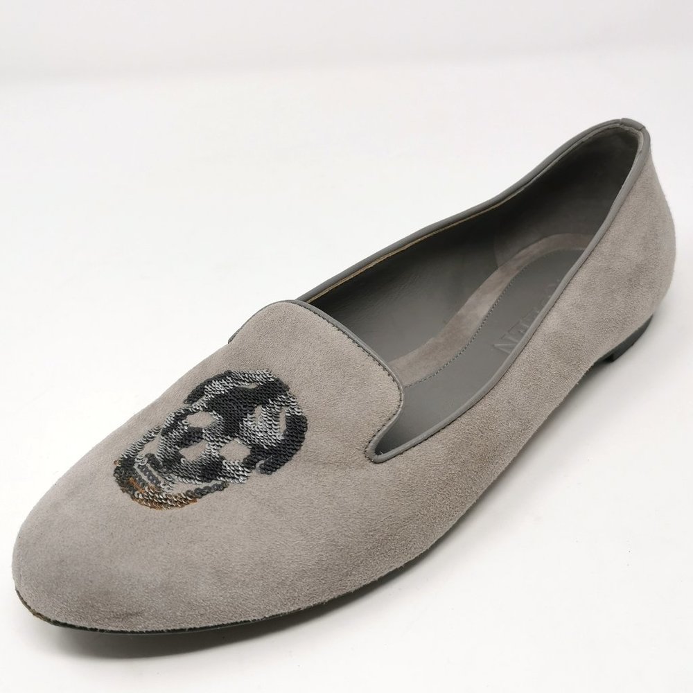 Alexander McQueen Grey Suede Flats Loafers With Sequin Skulls